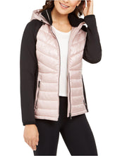 Load image into Gallery viewer, Calvin Klein Women&#39;s Mixed-Media Hooded Jacket, Metallic Bare,L
