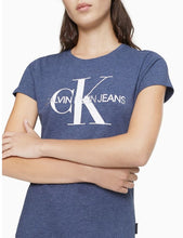 Load image into Gallery viewer, Calvin Klein Women's Metallic Monogram Logo Crewneck T-Shirt, Blue, XS
