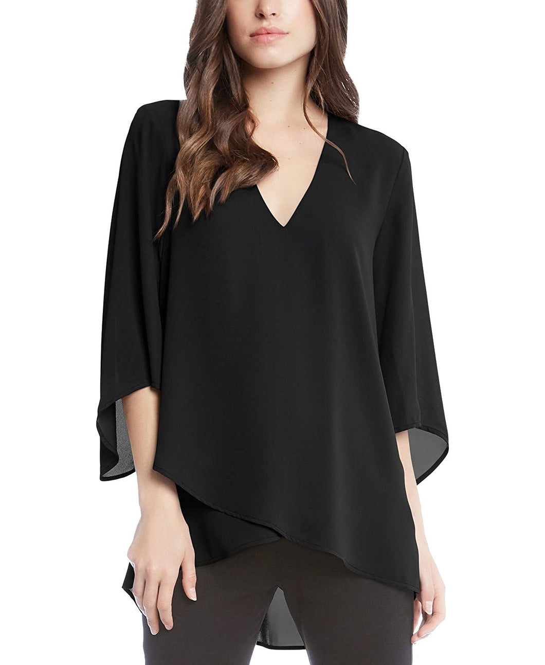 Karen Kane Women's V-Neck Hi-Low Kimono Sleeves Tunic Top, Black, XS