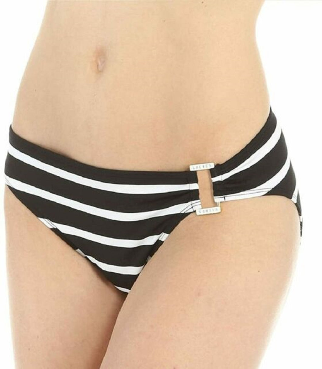 RALPH LAUREN Women's Stripe Mix Ring Front Hipster Bottoms, Black, 14