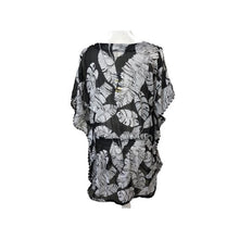 Load image into Gallery viewer, Miken Women&#39;s V-Neck Printed Smocked-Waist Cover-Up, Black, S
