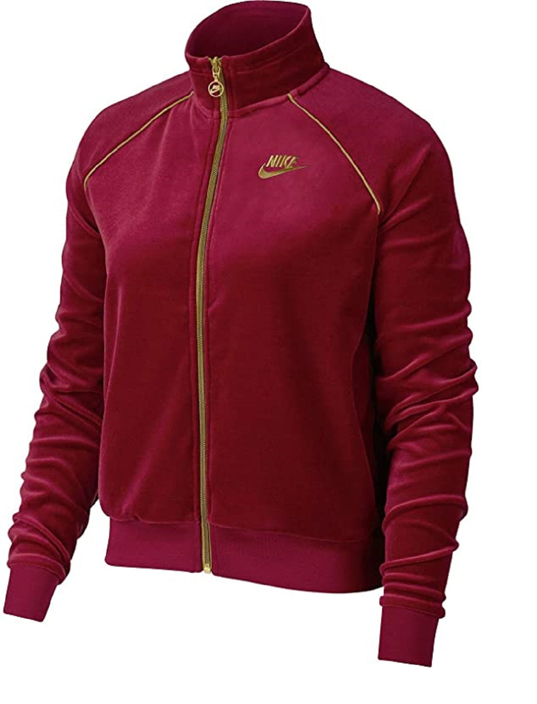 Nike Women's Sportswear Velour Track Jacket, Gold/ Red, XS