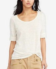 Load image into Gallery viewer, Ralph Lauren Petites Women's Linen Striped Casual Top, Beige, P
