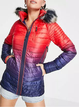 Load image into Gallery viewer, Superdry Women&#39;s Sport Power Ombre Padded Hoodie Jacket, Ink/Red, XS

