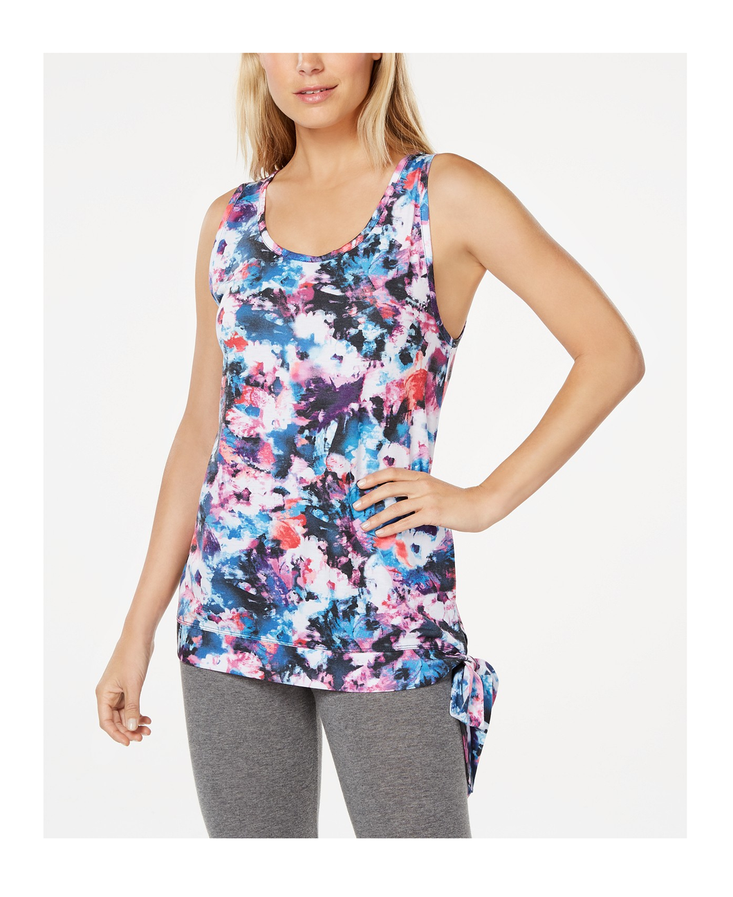 Ideology Women's Floral-Print Side-Tie Soft Tank Top, Floral Blur, XS