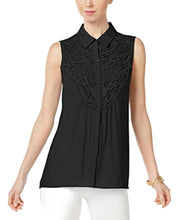Load image into Gallery viewer, NY Collection Women's Sleeveless Lace-Trim Button-Down Shirts, Black, S
