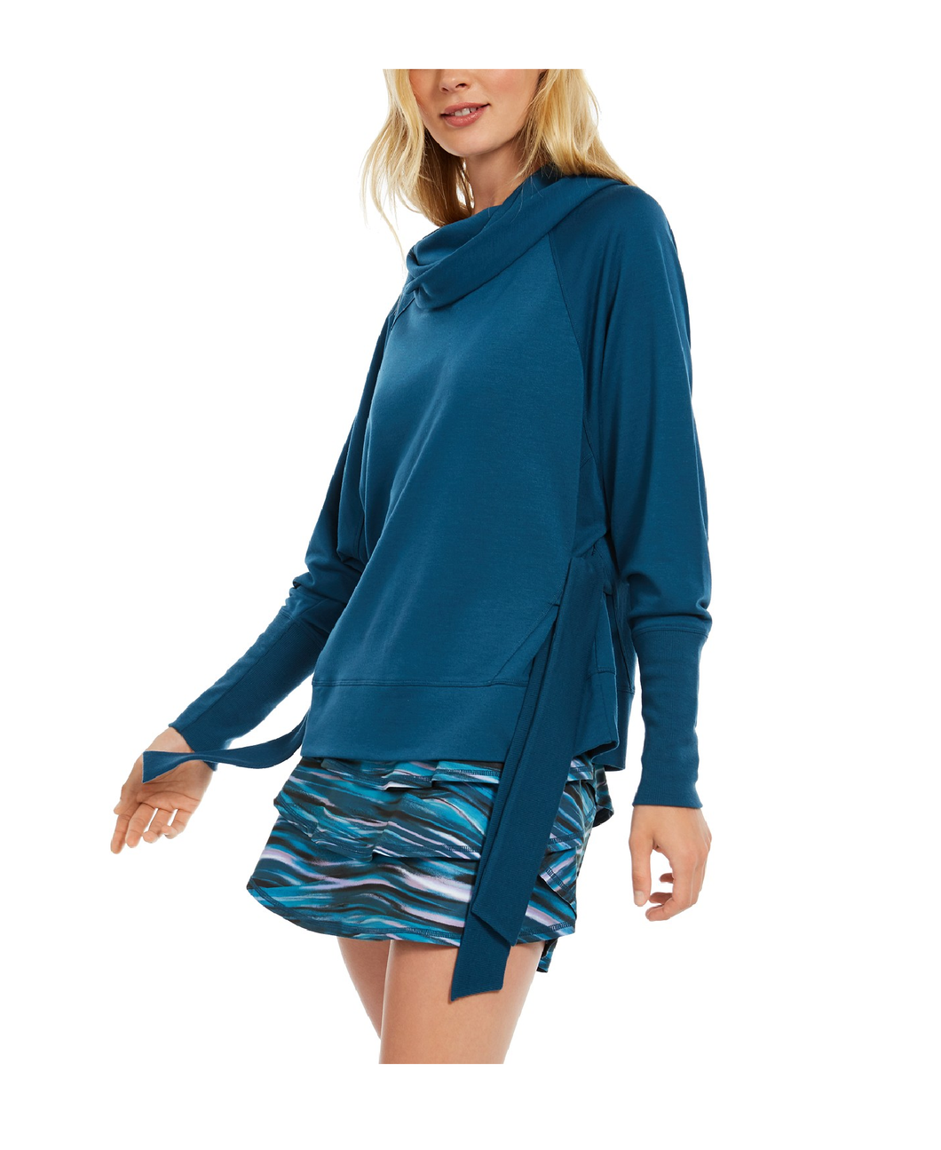 Ideology Women's Cowl-neck Side-Tie Top, Aquatic Teal, L