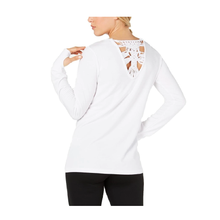 Load image into Gallery viewer, Ideology Women&#39;s Crochet-Back Thumb Hole Sweatshirt, Bright White, XS
