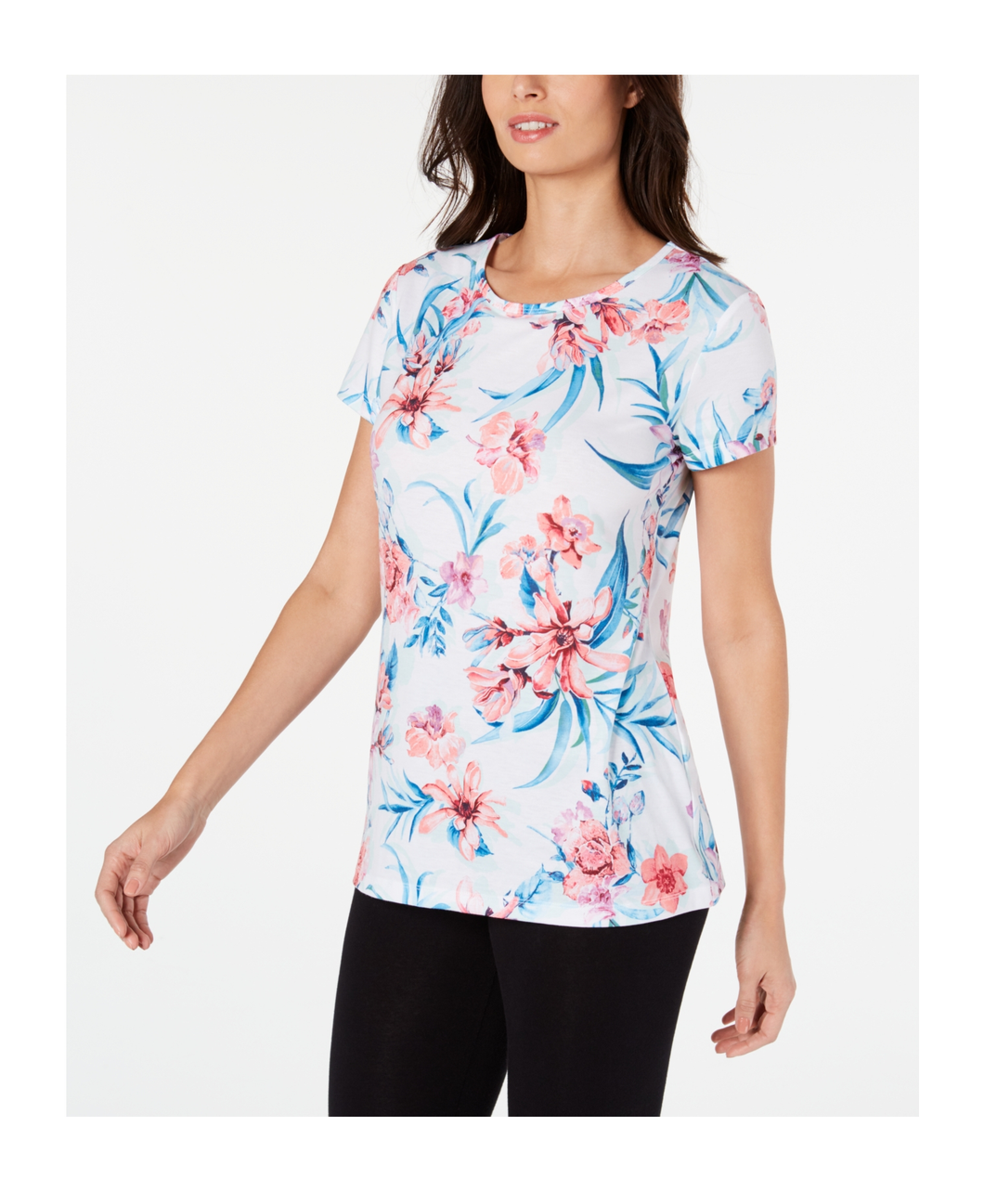 Ideology Women's Printed Keyhole-Back Soft Athletic Shirt, White, XL