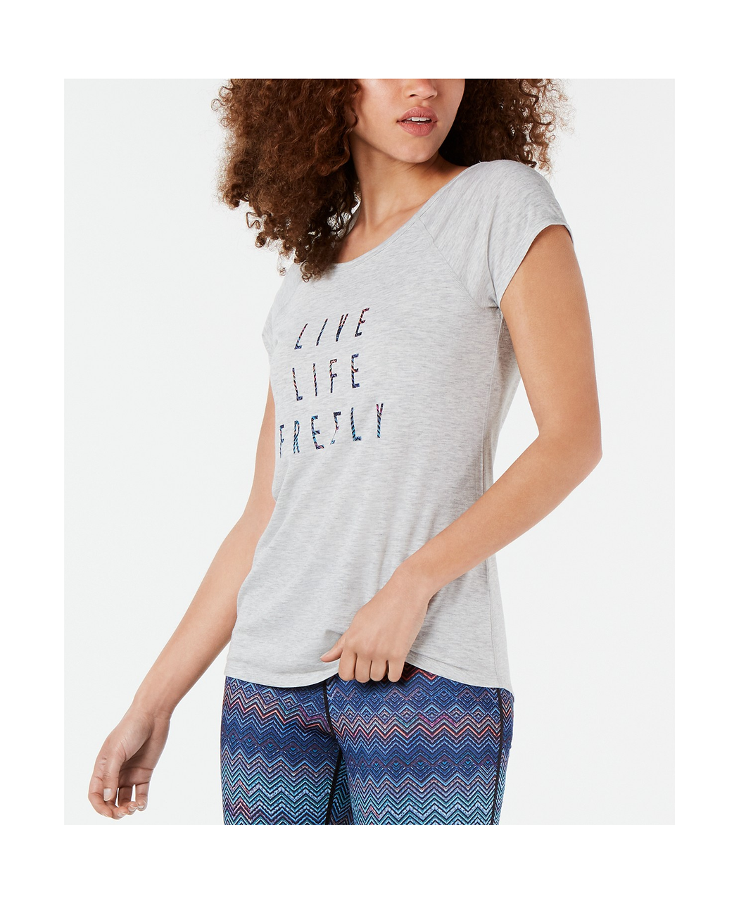 Ideology Women's Graphic Cross-Back Athletic Shirt, Grey Whisper, M